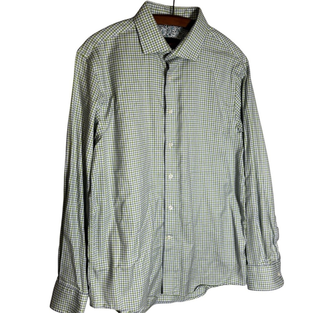 Egara Button Down Plaid Shirt Slim Fit Long Sleeve Non-Iron Cotton Men's Sz L